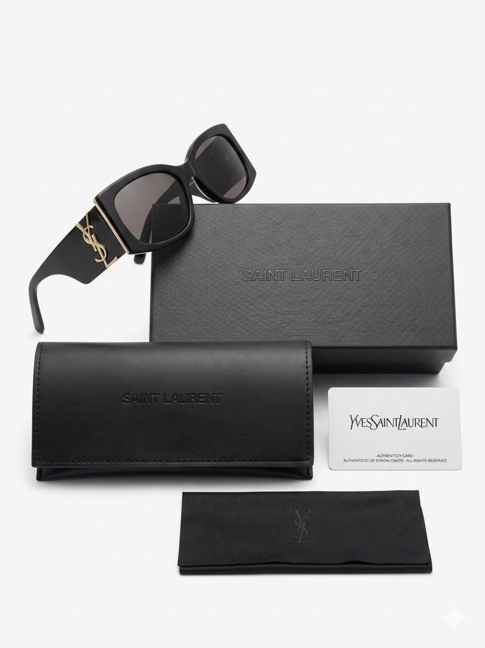 Saint Laurent Black and Gold Thick-Arm Square Sunglasses